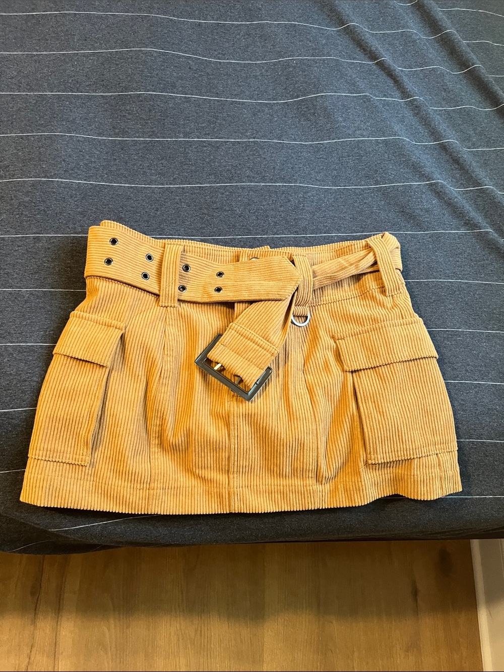 Love Tree Mustard Corduroy Mini Skirt with Snap Detail